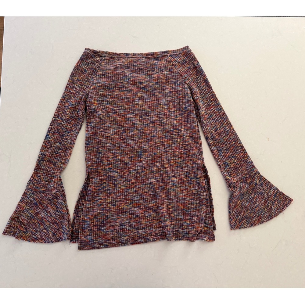 Kemi + Kin Multi Color Space Dye Ribbed Bell Sleeve Top Womens‎ Small - Picture 2 of 8